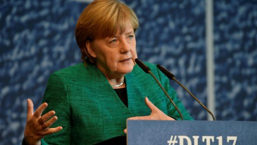 German Chancellor Angela Merkel addresses a meeting of her conservative CDU's youth organization, the Junge Union, in Dresden