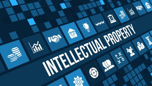 Intellectual Property concept image with business icons and copyspace